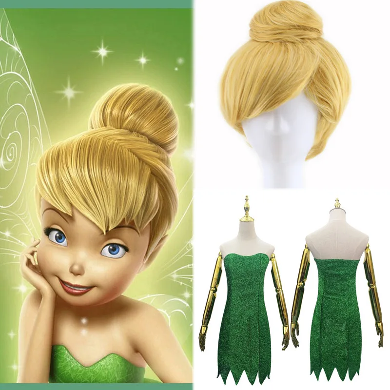 

Мини-платья для косплея аниме Фея фей, с париком, зеленое платье для взрослых с колокольчиком, пикантный Косплей-костюм для хэллоуивечерние ...