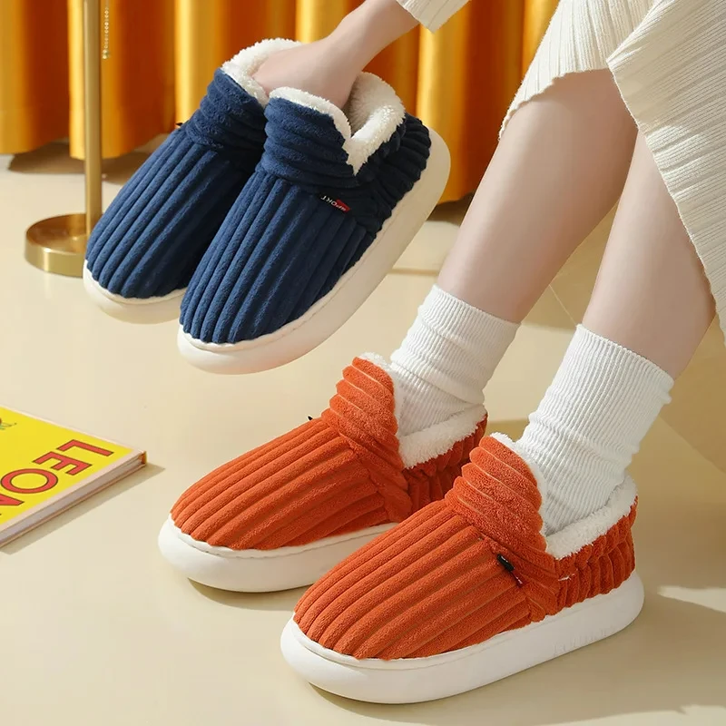 

Crestar New Winter Fur Slippers For Women Men Warm Ankles Furry Plush Cozy Slides Shoes Fashion Indoor Soft Sole Cotton Slippers