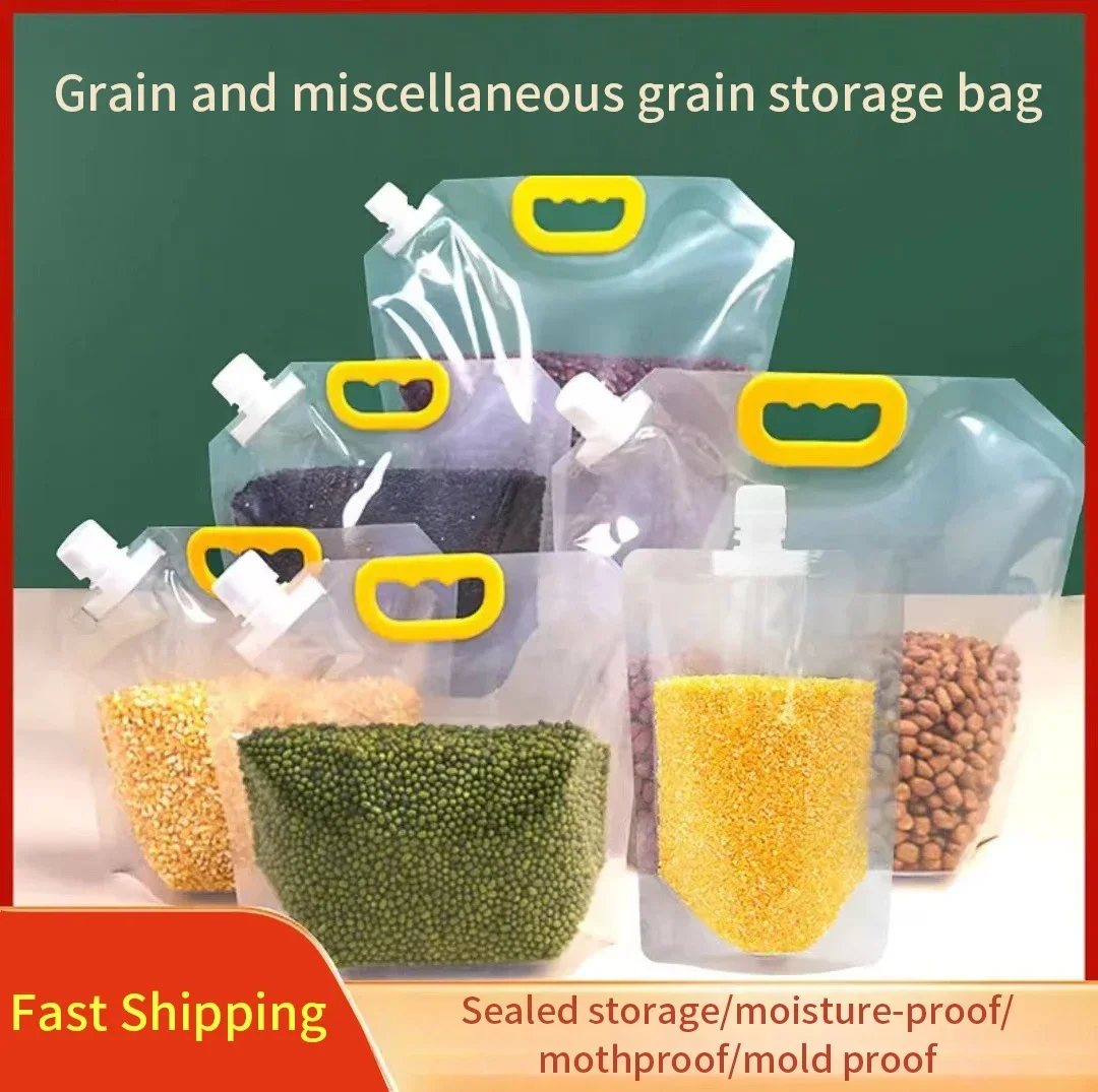 

Прозрачный пакет для хранения зерен, пакет для запечатывания хлопьев, пакет для питья, влагостойкий пакет для упаковки плесени с ручкой, 10 шт.