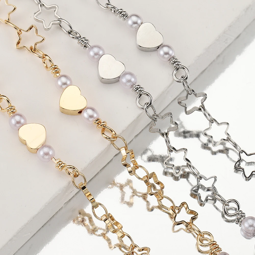 

1Meter Love Heart Beads Chain Hollow Out Star ABS Pearl Copper Chains for Necklace Bracelet Jewelry Making DIY Components