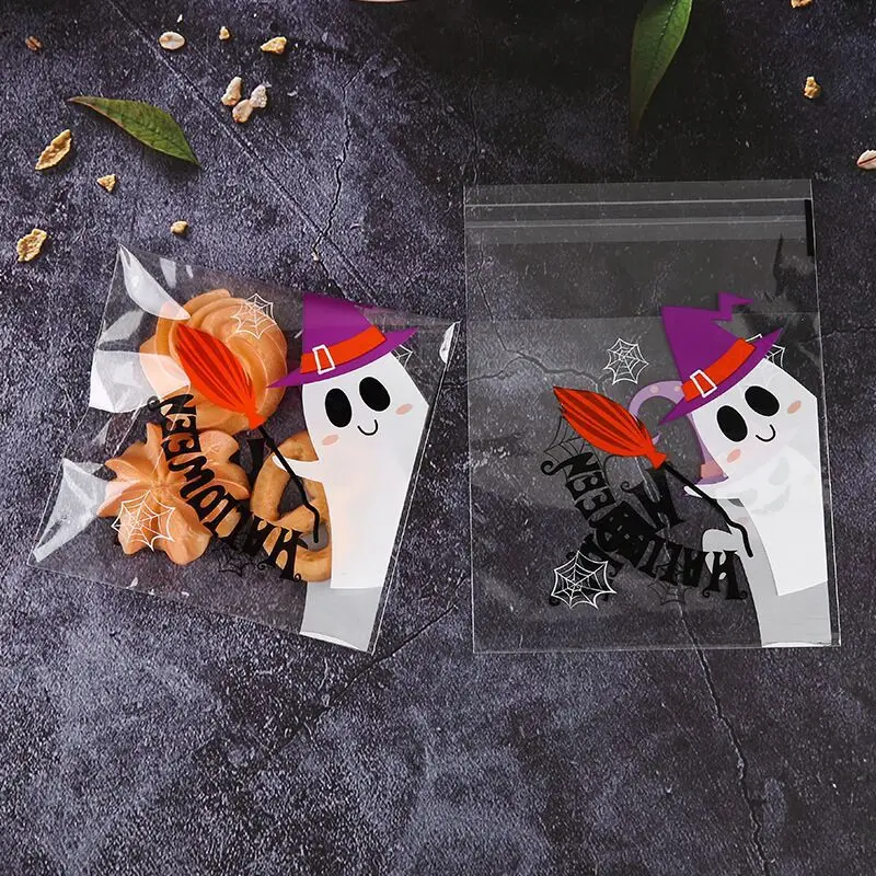 

50/100 Pcs 10x10cm Halloween opp Candy Cookies Gift Bag Self Adhesive Snack Wrap Bag Halloween Party Decorations Kids Gifts bags