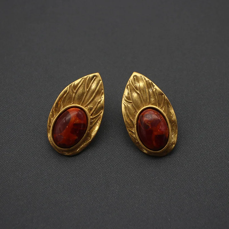 

Новые модные персонализированные серьги из натурального камня с листьями