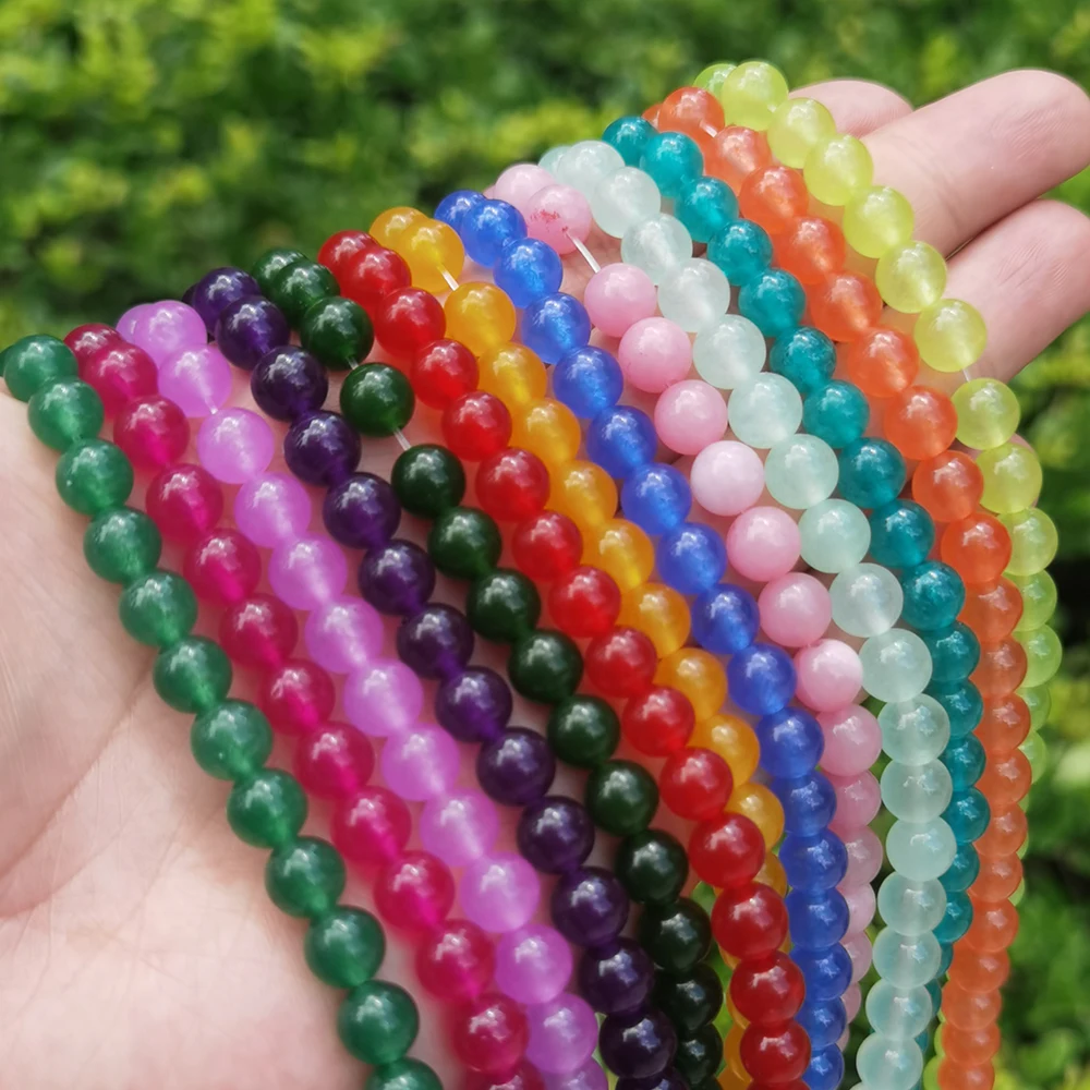 Natural Stone Multicolor Jade Aquamarin Chalcedony Round Loose Beads 4 6 8 10 12mm For Jewelry Making Bracelets Necklace Diy