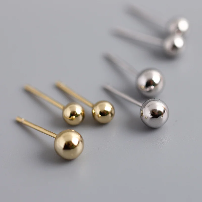 

Simple 5mm Bead Earrings Gold S925 Sterling Silver Small fresh pea round bead earrings