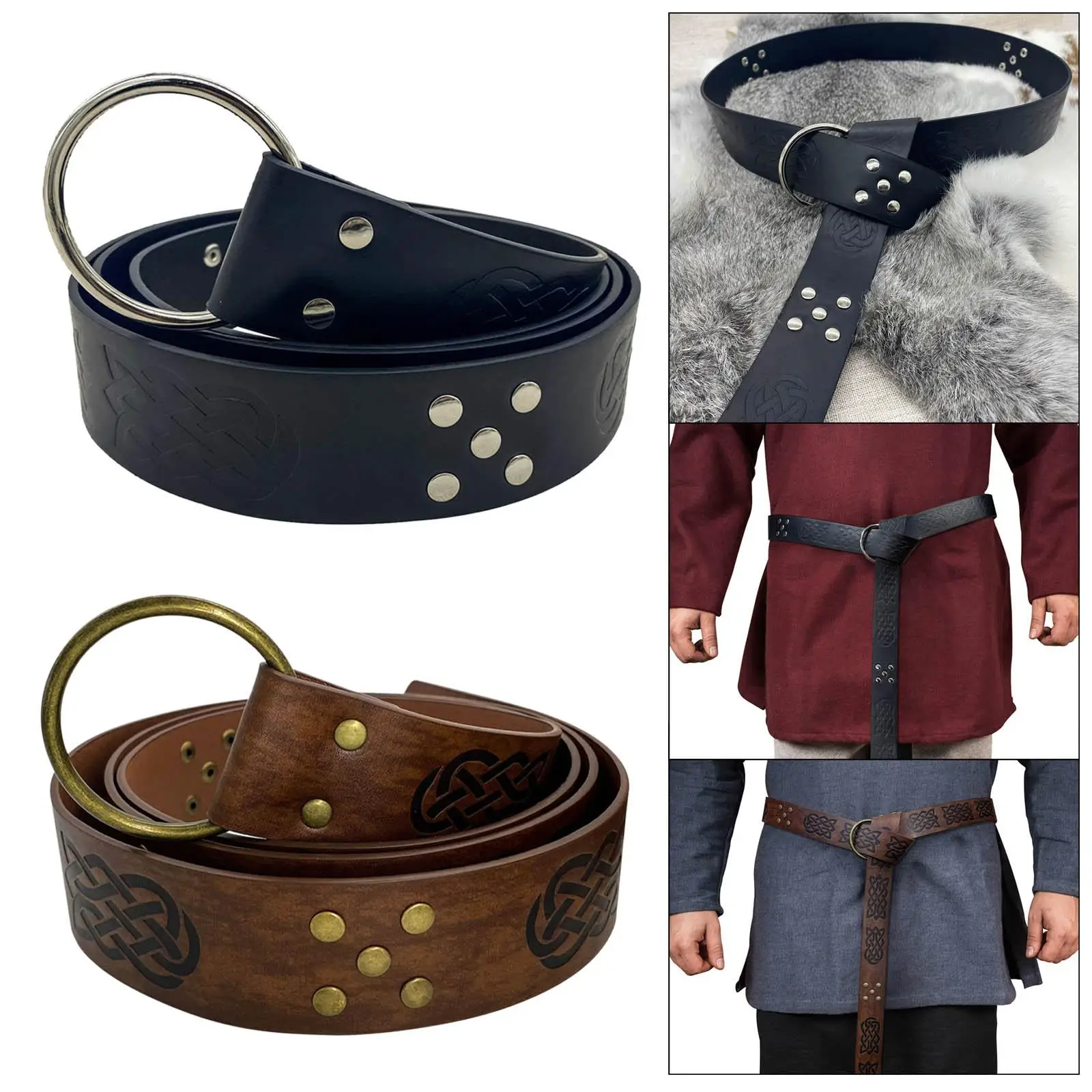 Medieval Viking Belt for Men,  Knight Belt, Embossed PU Leather  Belt, Viking Costume LARP Accessories