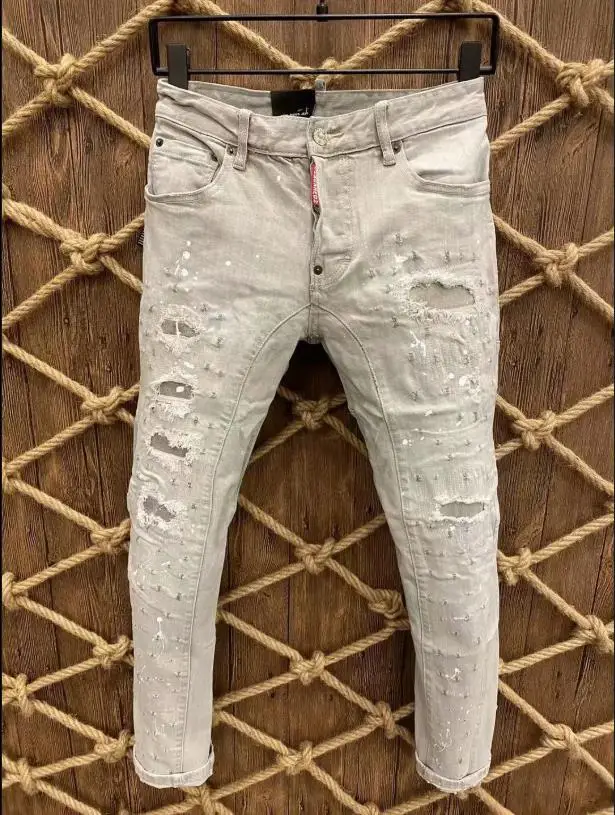 

Dsquared2 Women's/Men's Large Area Abrasion Ripped Hole Fashion Pencil Pants Jeans A229#