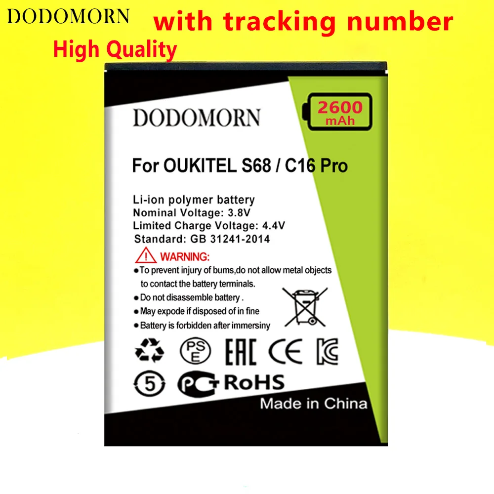 Аккумулятор DODOMORN для OUKITEL S68 / C16 Pro Smart мобильный телефон высокого качества + номер