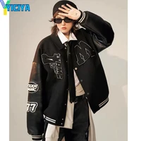 yiciya black bomber woman varsity jacket american retro casual long sleeve baseball jacket unisex womens winter coats fashion