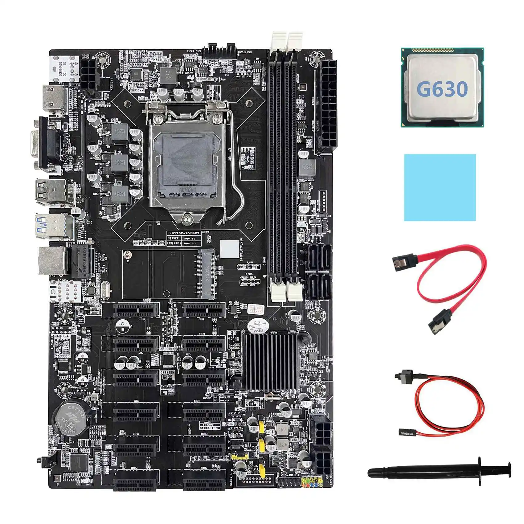 B75 12 PCIE ETH Mining Motherboard+G630 CPU+SATA Cable+Switch Cable+Thermal Pad+Thermal Grease BTC Miner Motherboard