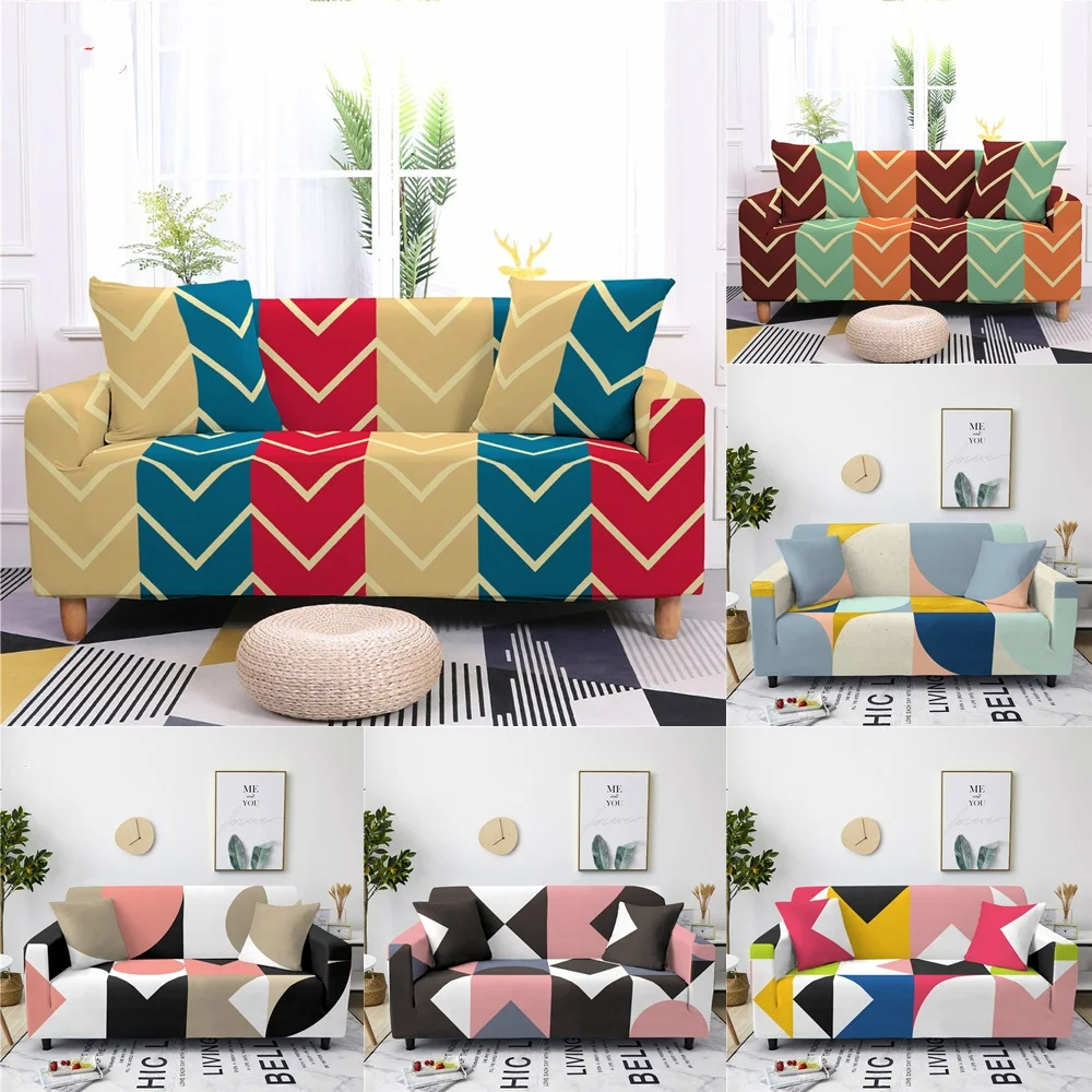 

Abstract Geometry Sofa Cover for Living Room Polyester Elastic Couch Colorful Cover All-inclusive Sectional Big Sofas Slipcover