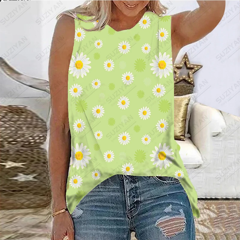 

Women's Summer Sleeveless Loose Relaxed Round Neck Pullover Top Daily Hot Sale 3D Printing New Hawaiian Original Style Large