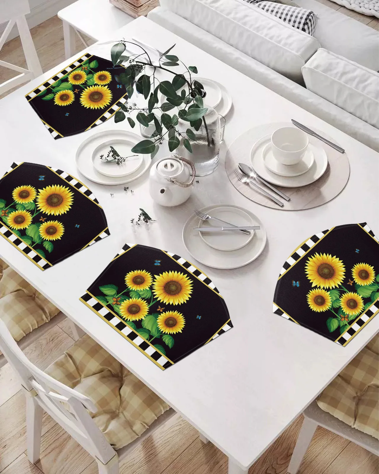 

2/4/6 шт. набор подставок в форме веера подсолнухи бабочки клетчатые коврики для стола подставка миска коврик Рождественский домашний декор к...