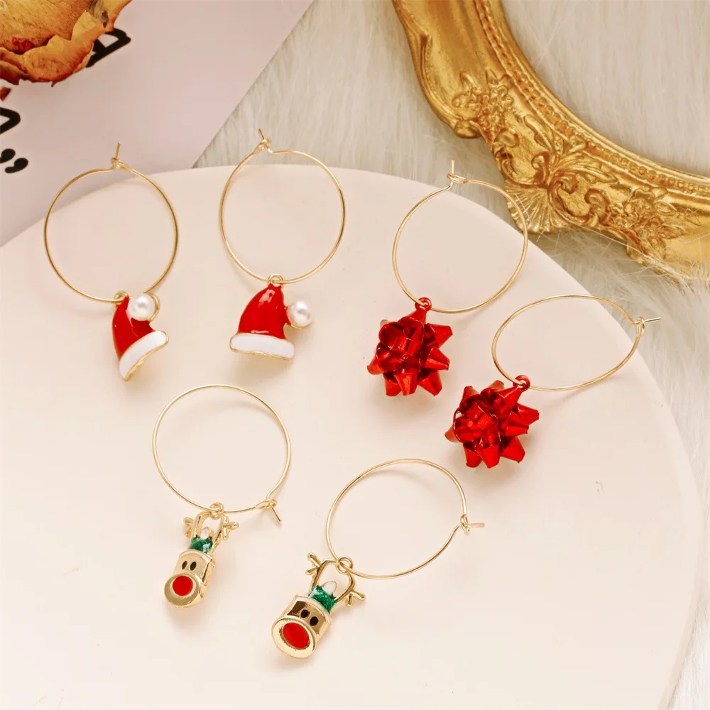 

Christmas Earrings Set Christmas Hat Red Snowflake Elk Pendant Earrings for Women Christmas Jewelry Accessories Gift Ear Hooks