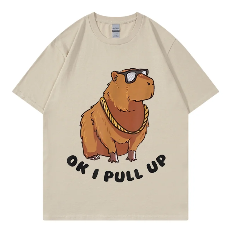 

Capybaras Men T-Shirts Kanji Animals Print Tshirt Summer Hip Hop Streetwear Harajuku Short Sleeve T Shirt Cotton Loose Tops Tees