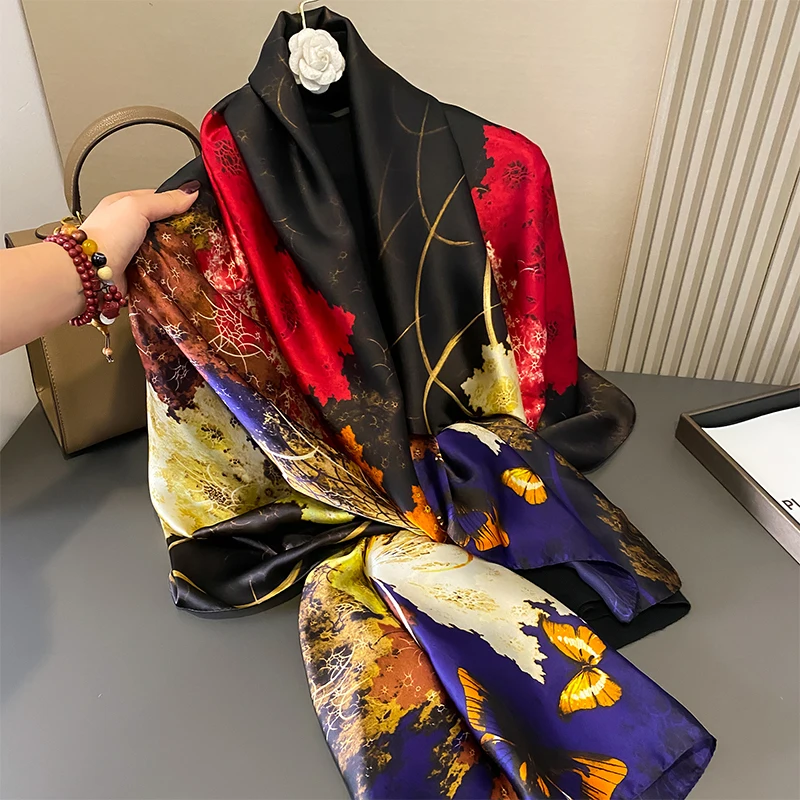 2024 New Silk Scarf Women Soft Satin Hairband Neckerchief Office Hijab Headband Foulard Gift Luxury Design Brand