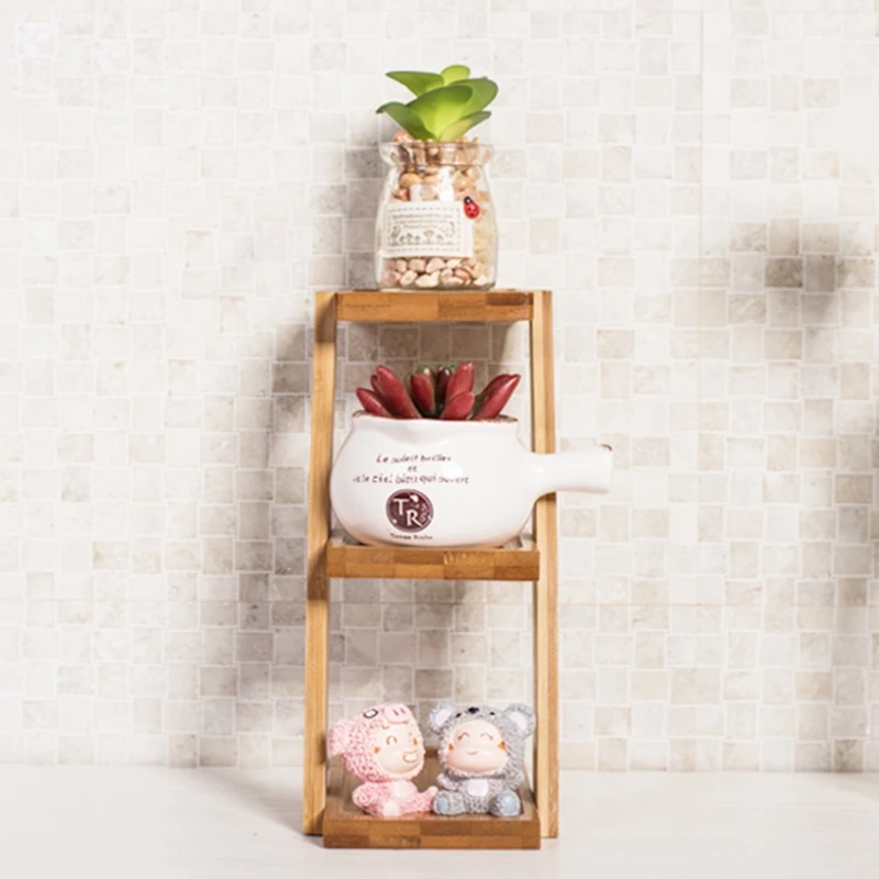 3-Tier Square Bamboo Tray Stand Succulent Cactus Flower Plant Pot Planter Holder | Дом и сад