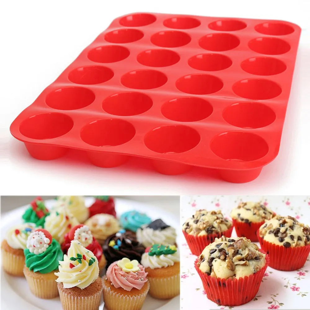 

24 Cavity SiliconeSoap Cookies Cupcake Bakeware Pan Tray Mould 3D Non-stick Home Mini Muffin Cup Cake Mold