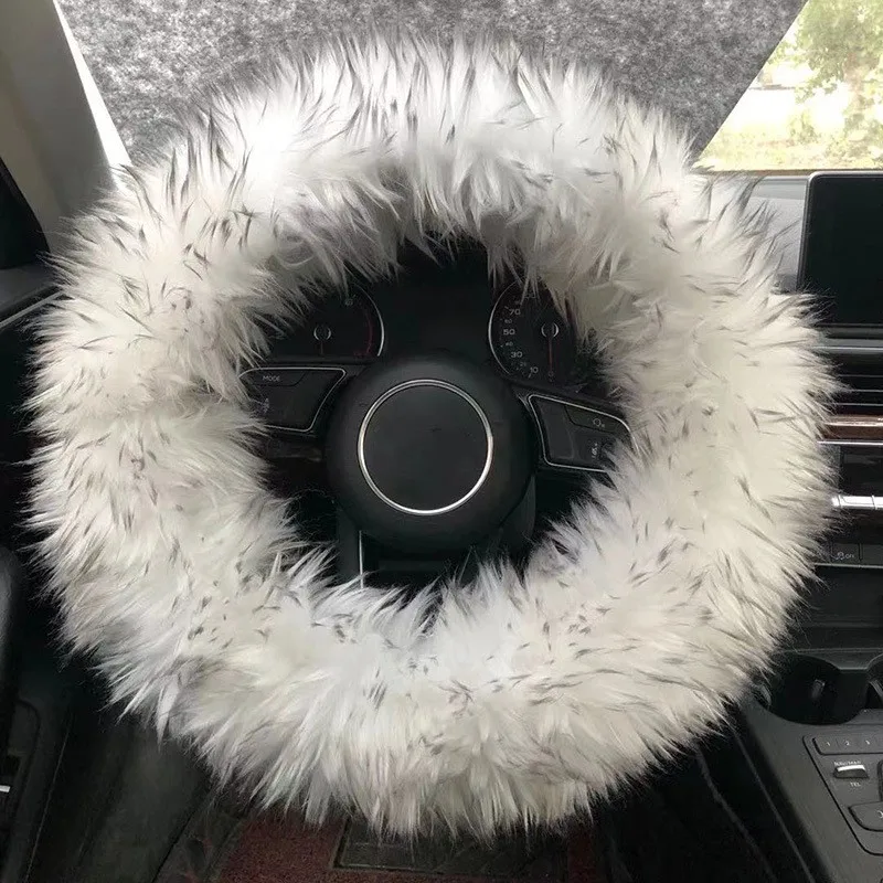 Generic Multicolor Fluffy Steering Wheel Cover Cute Kawaii Fluffy Car Accessories Car Steering Wheel Cover Solid Color