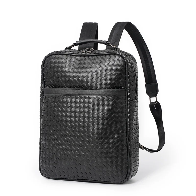 

Fashion Men's Backpack Woven PU Leather Men Backpacks Laptop Bag Outdoor Large-capacity Travel Backpack For Men School Bookbag