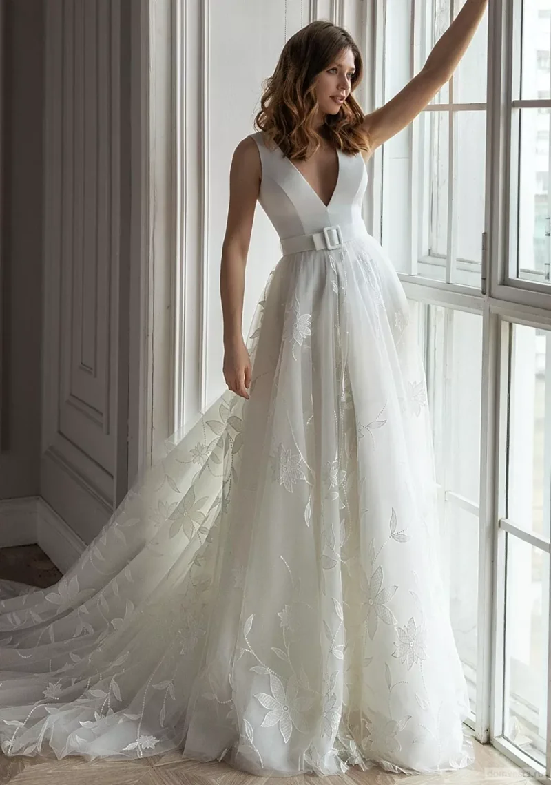 

Backless Wedding Dresses 2022 A-line V Neck Lace Boho Dubai Arabic Wedding Gown Bridal Dress Vestido De Noiva