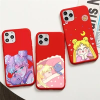 anime sailor cat moon phone case for iphone 13 12 11 pro max mini xs 8 7 6 6s plus x se 2020 xr red cover