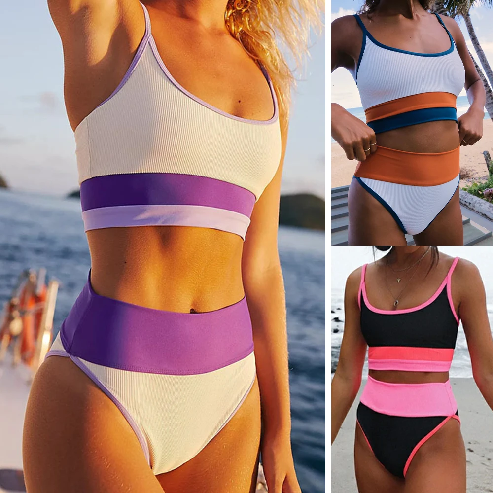 

Женский комплект бикини в стиле пэчворк, летний купальный костюм, женский пляжный купальник с мягкой подкладкой, купальник, одежда для плав...