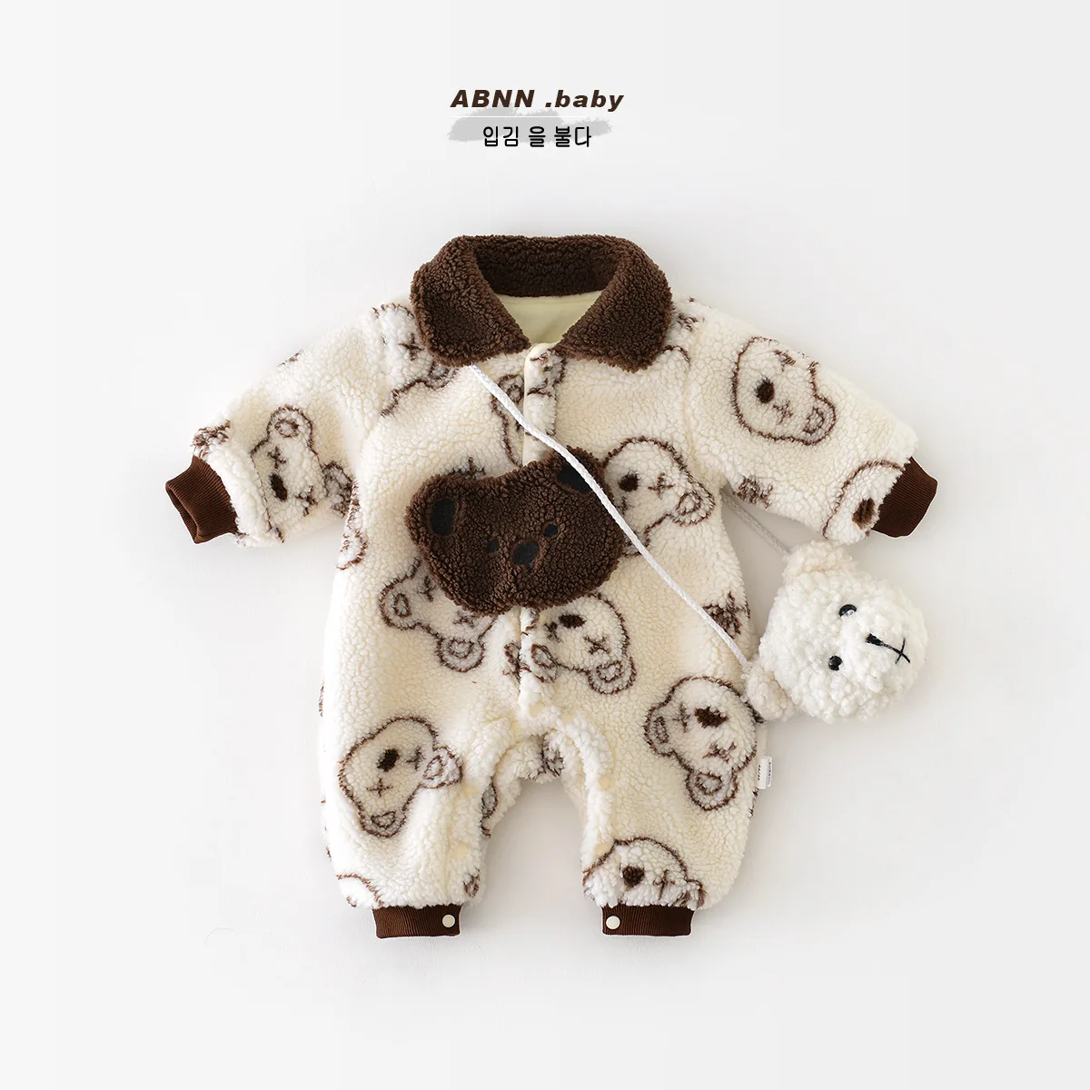 

2023 корейский Зимний флисовый мягкий мультяшный медведь плюс бархатные комбинезоны для мальчиков теплые пушистые парки для новорожденных мальчиков