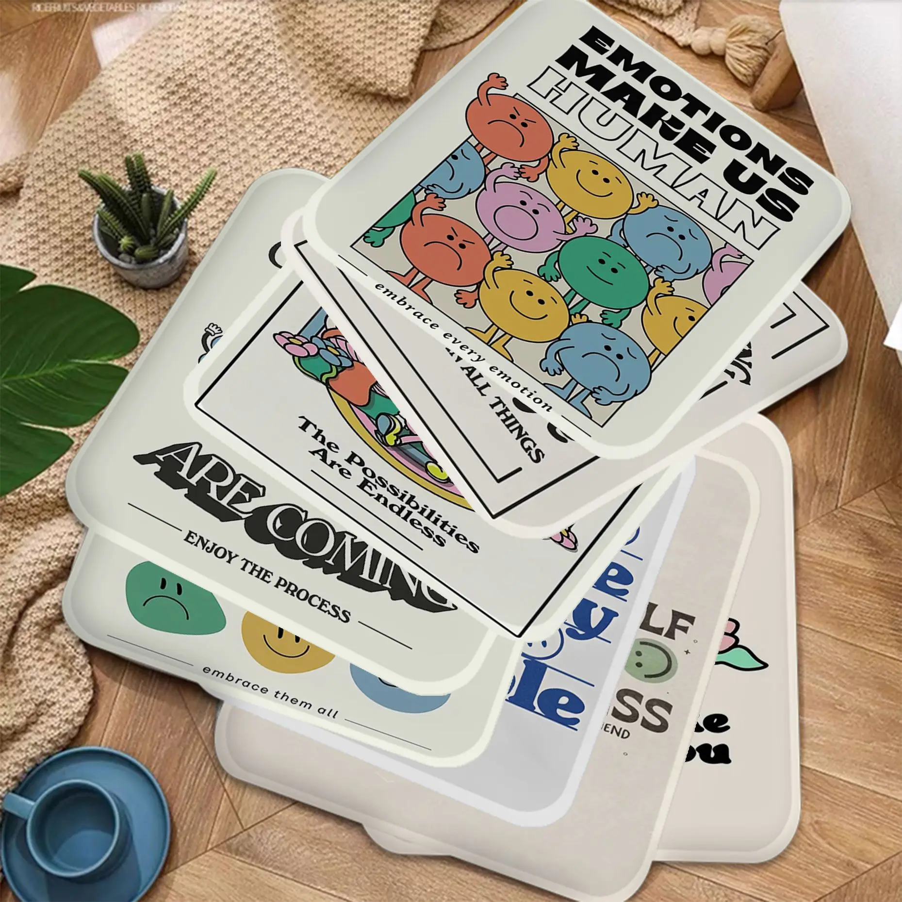 

Cartoon Smile Inspirational Quote Print Emotions Human Round Chair Mat Soft Pad Seat Cushion For Dining Home Office Outdoor