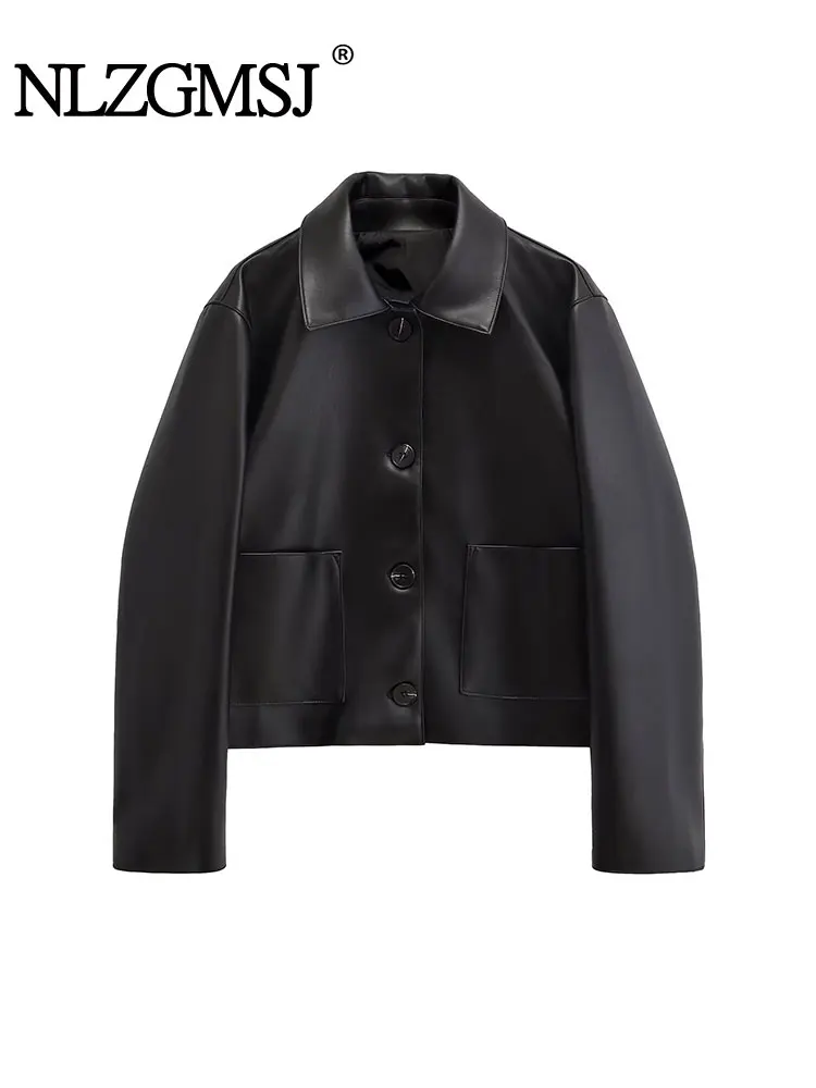 Куртка женская мотоциклетная из ПУ кожи черная на осень