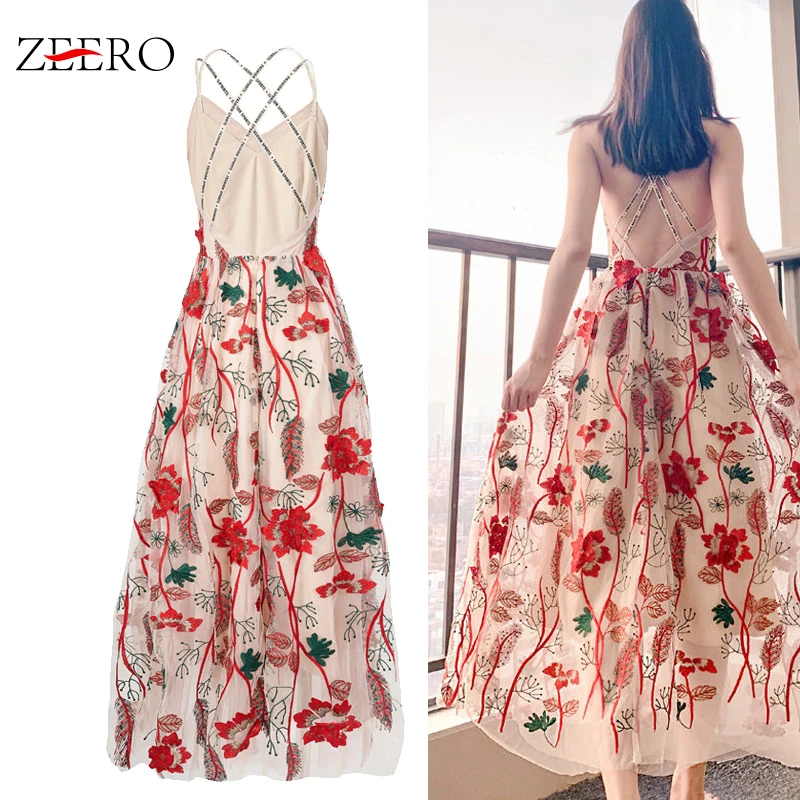 

Новое Элегантное роскошное Клубное длинное вечернее платье, элегантное пикантное кружевное платье с открытой спиной, перекрестными бретельками и цветочной вышивкой, летние платья в стиле бохо