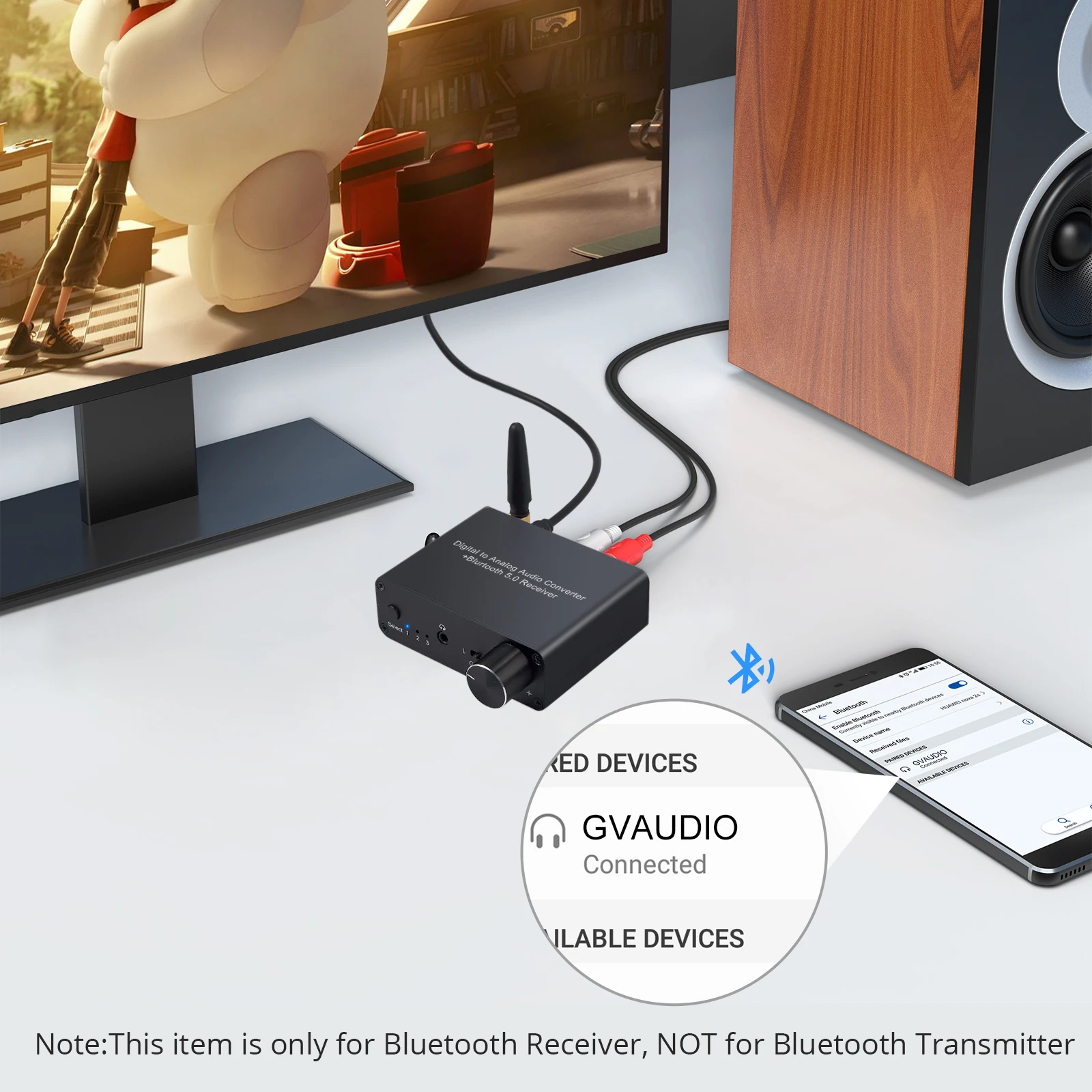 LiNKFOR Bluetooth-совместимый приемник V5.0 192 кГц Φ с усилителем для наушников DAC Audio QCC3003