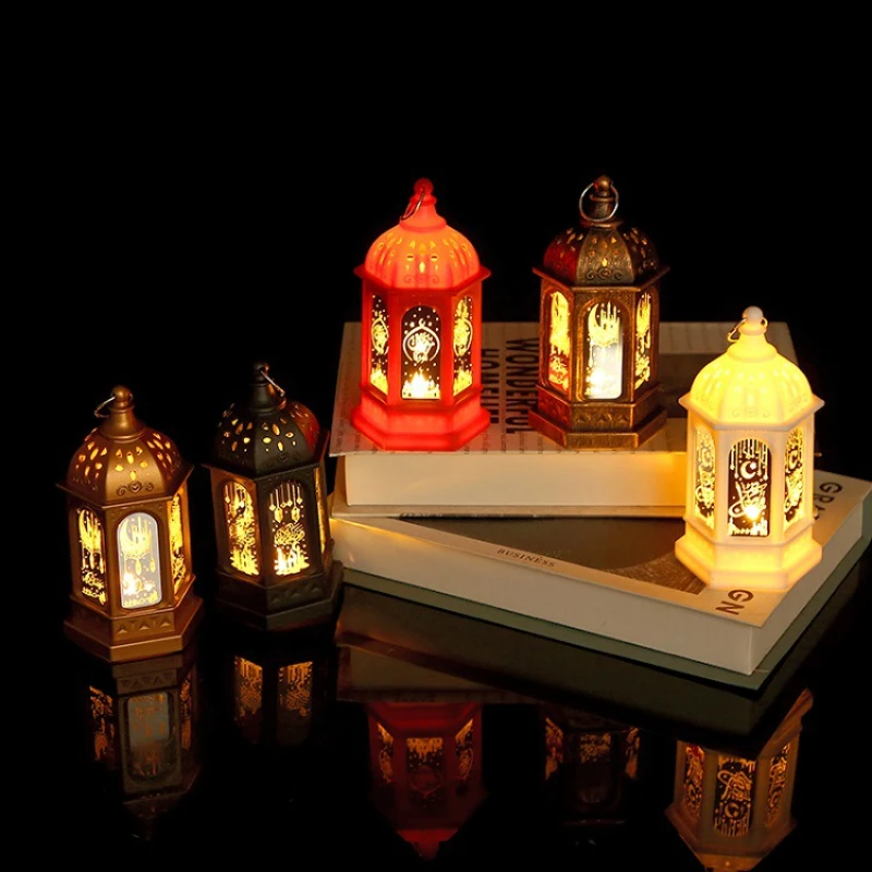 Candelabro de Castillo Eid al Fitr, lámparas de viento árabes, decoraciones electrónicas de velas, decoraciones de vacaciones