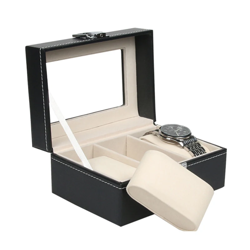 

Black PU Watch Box 3 Grids Slots Watch Storage Organizer BOX Elegant Watches Collection gifts Organizer Box