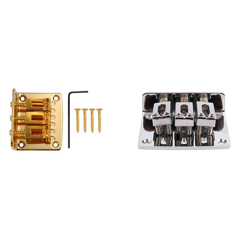 

2X Cigar Box Guitar Parts: 3-String Top Loading Hard-Tail Adjustable Bridge Gold Color & Silver Color