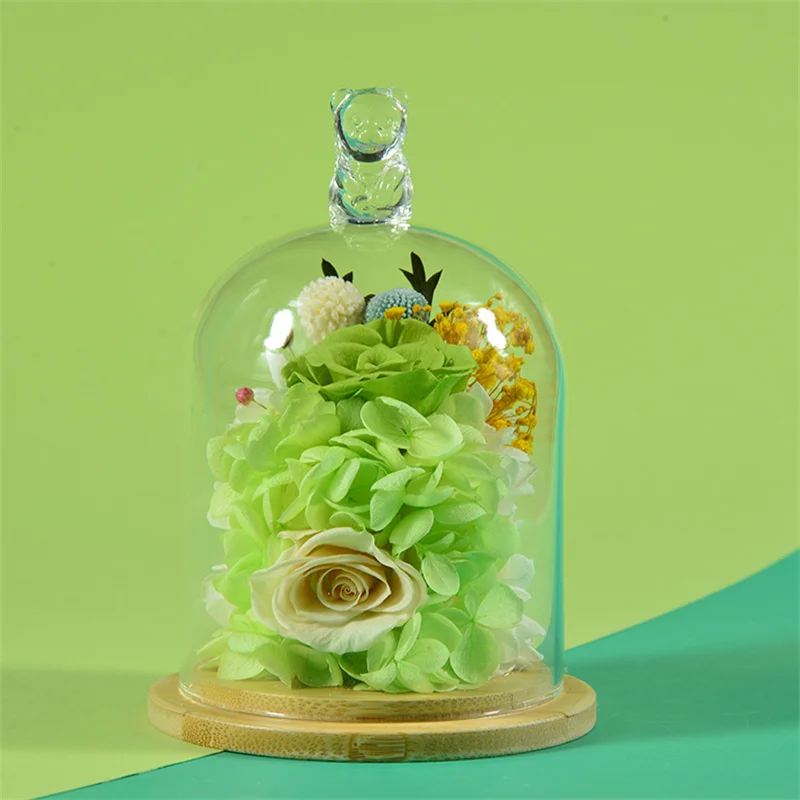 

Eternal Preserved Rose In Glass Cover Bear Dome Flower Heads Love Wedding Favor Valentine Mothers Day Gifts For Women Girlfriend
