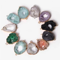 1pc natural stone crystal agates pendant connector irregular reiki heal druzy charms for jewelry making design necklace earrings