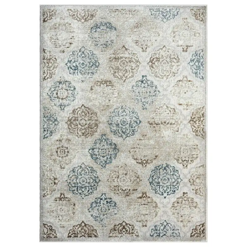 

Andorra Transitional Damask Area Rug, Ivory/Navy Blue, 2'7