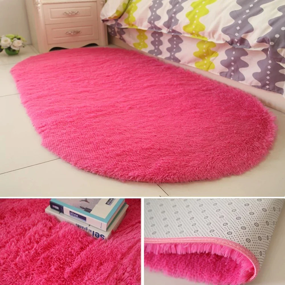 Fashion New 40*60cm Thick Fluffy Rugs Cute Oval Anti-skid Carpet Shaggy Area Rug Home Bedroom Dining Room Floor Mat | Дом и сад