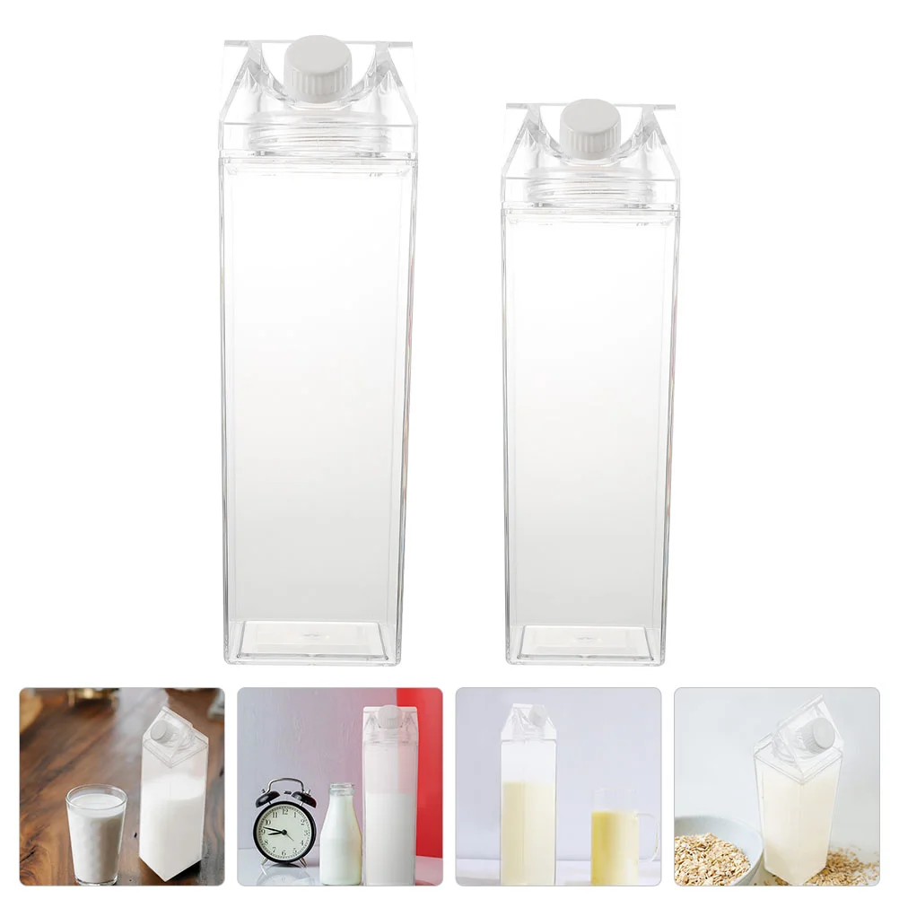 

2 Pcs Transparent Milk Bottle Packing Bottles Water Containers Leak Proof Kids Portable Drinking Slim Sports