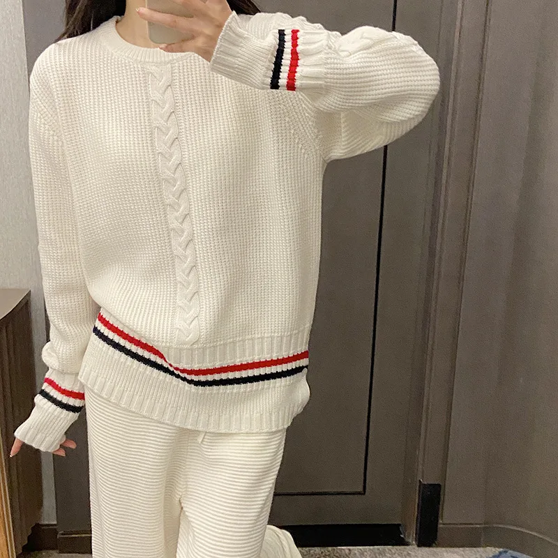 

Spot! In The Early Spring of 2023, The New Tb Sweater Women's British Style Twist Lattice Leisure Slim Striped Sweater Tide