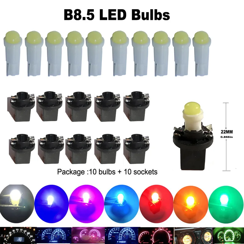 

10 шт. T5 светодиодная лампа B8.5 B8.5D COB светодиодная автомобильная внутренняя лампа приборная панель индикатор обогрева клин приборная панель лампа белая