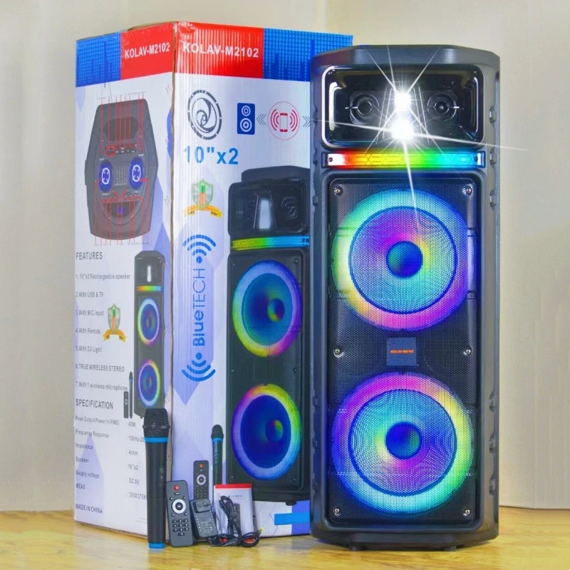 KOLAV-M2102 Boombox Double 10 Inch Horn Outdoor Square Dance Ultra Power Wireless Bluetooth Speaker Big TWS Good Quality Speaker