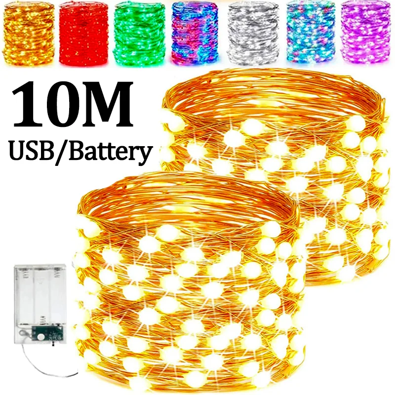

2/10M LED Lighting Strings Waterproof USB Battery Copper Wire Garland Fairy Light Christmas Wedding Party Decor Outdoor Lamps