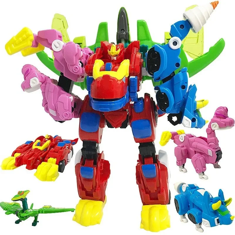 Фото 4 в 1 Gogo Dino Mecha Gogoking Robot Transform Комбинированная база динозавра Горячая деформация автомобиля Рекс/Пинг Фигурка Игрушки Подарки №2