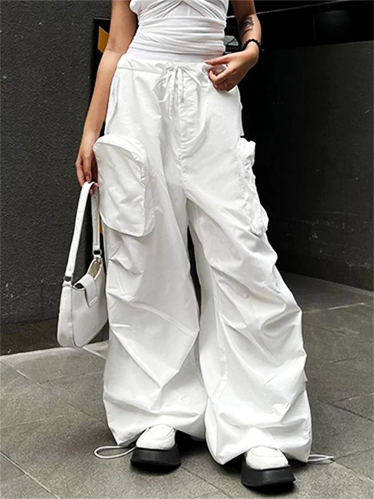 

Женские Мешковатые брюки-карго 90-х годов, спортивные гранж-брюки, женские прямые брюки с карманами и кулиской, Корейская уличная одежда для E-girl