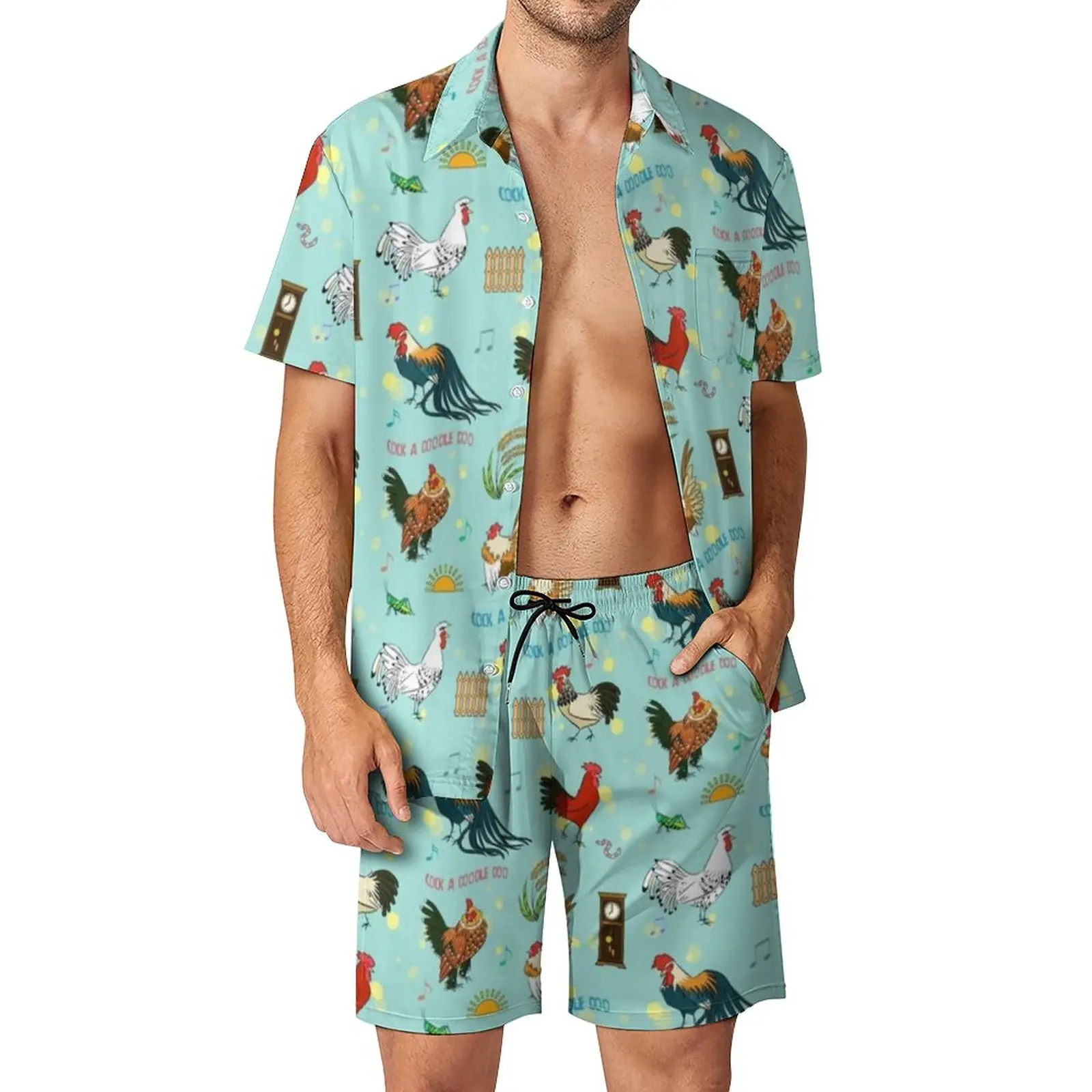 

Pretty Cartoon Chicken Men Sets Cute Roosters Casual Shirt Set Trendy Beach Shorts Summer Print Suit Two-piece Clothes Plus Size