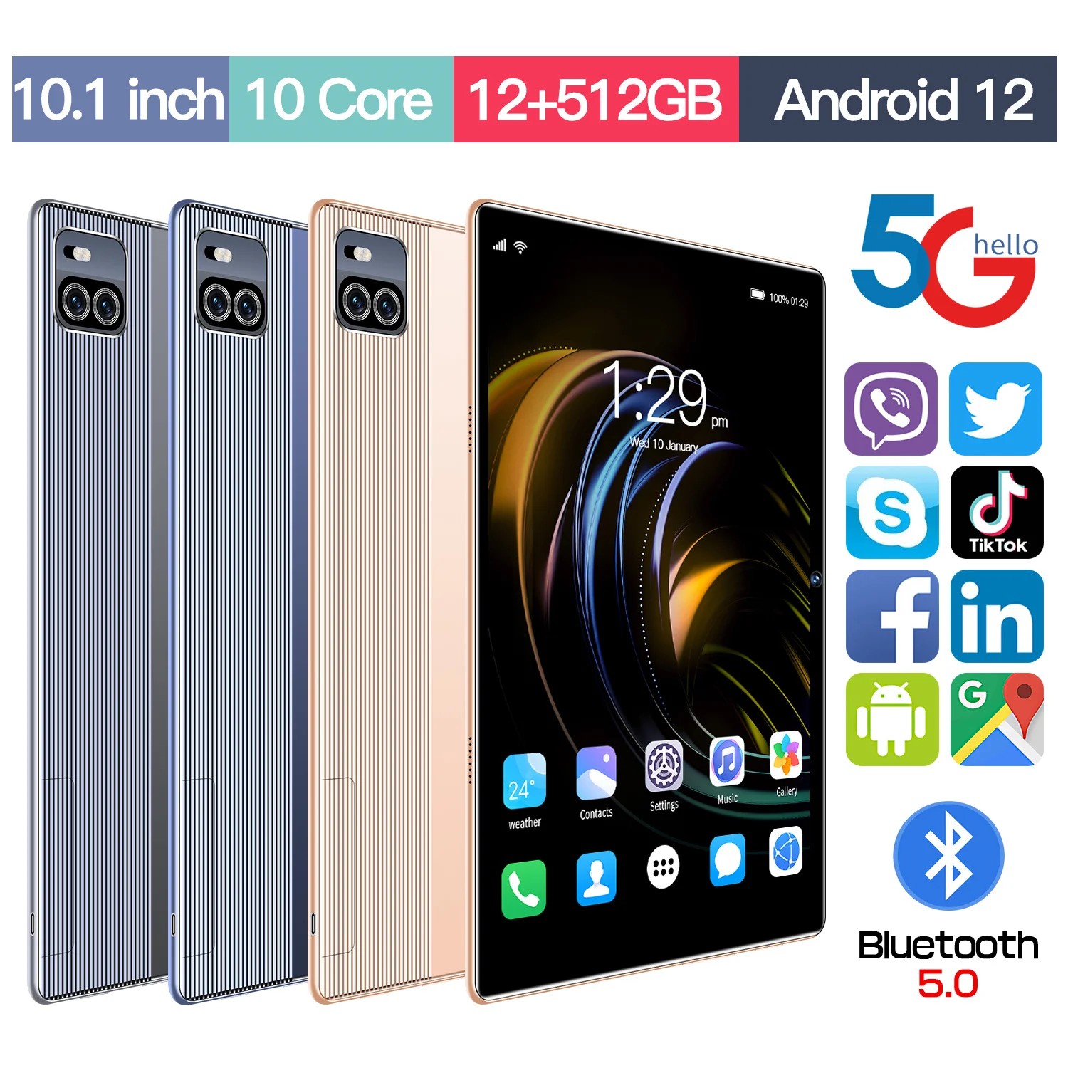 

10,1-дюймовый телефон, 8 ГБ + 128BG, Android 12, полный экран