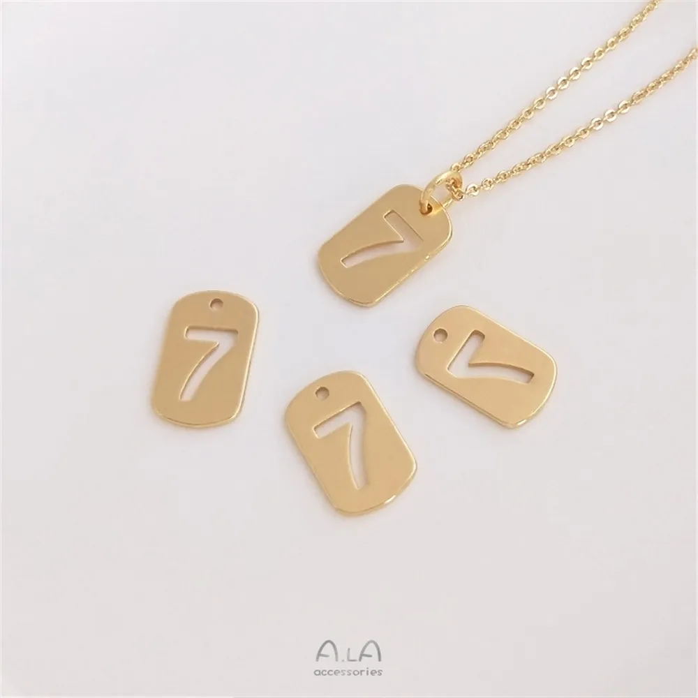 

14K Bag Gold Small lucky 7 digital card lucky 7 pendant manual DIY bracelet necklace clavicle Chain Pendant
