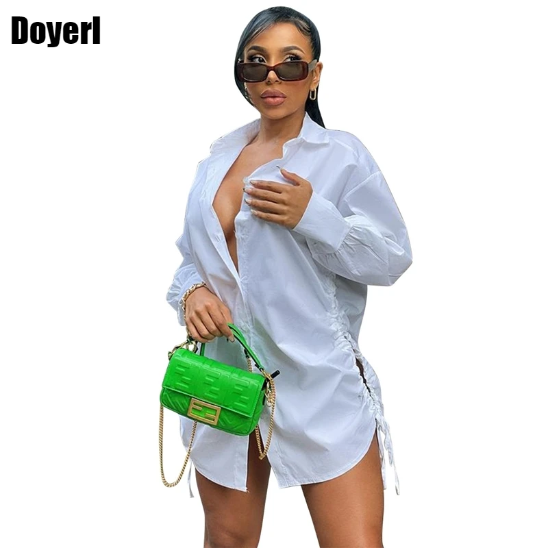 

Button Split White Long Sleeve Shirt Dress Women Clothing Autumn Mini Sexy Party Dress for Lady Oversized Loose Casual Dress