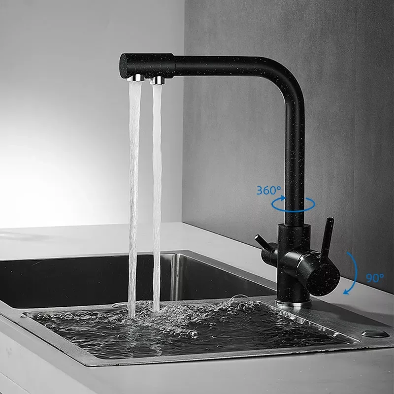 

Kitchen Filtered Faucet Balck with Dot Brass Purifier Faucet Dual Sprayer Drinking Water Tap Vessel Sink Mixer Tap Torneira